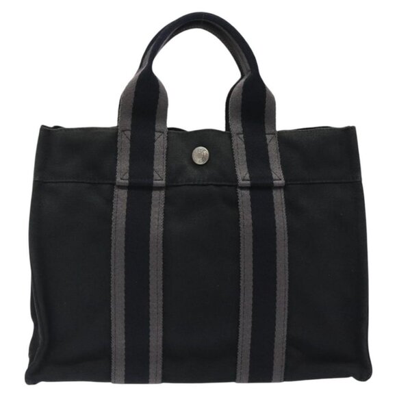 HERMES Fourre Tout PM Hand Bag Canvas Black Silver Auth bs24474 - Picture 2 of 16